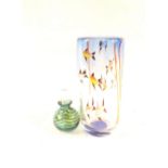 A Venetian fish decorated glass vase plus a Caithness perfume bottle