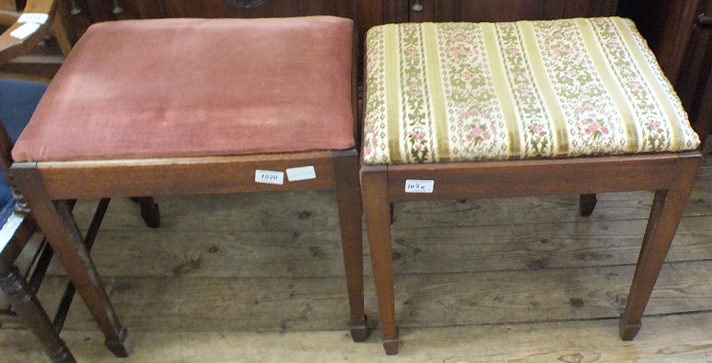 Two mahogany upholstered piano stools