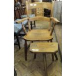 A milking stool and a beech Windsor armchair