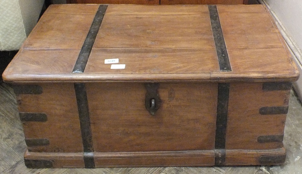 A hardwood metal bound trunk