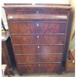 A French style chest of six drawers with mother of pearl escutcheon and burr walnut veneer