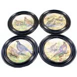 A set of four Victorian 'game bird' pot lids (framed) with four matching Patum Peperium paste lids