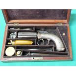 An unusual cased six shot Pepperbox revolver,