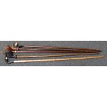 A collection of five various handmade walking sticks