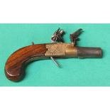 A brass framed Flintlock pocket pistol with concealed trigger,