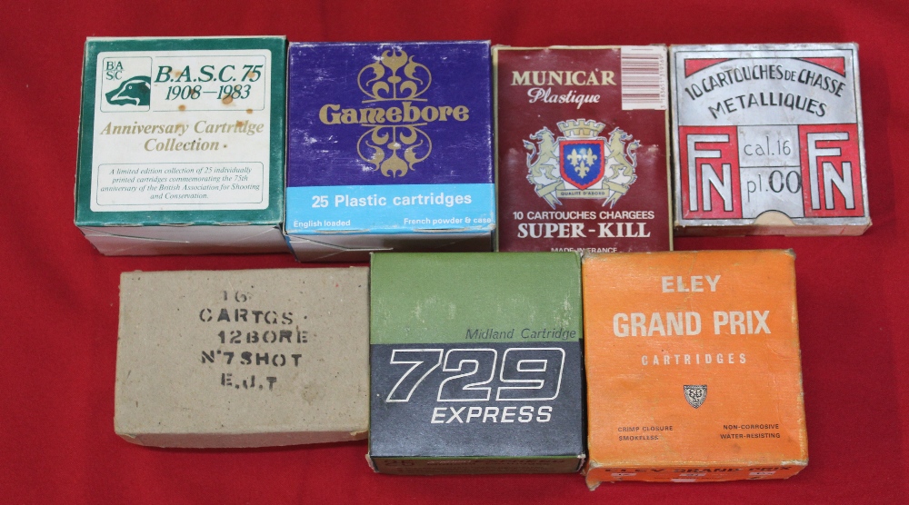 Seven boxes of various shotgun cartridges,