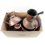 19th Century and other copper items including kettle, coffee pot,