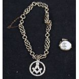 A 9ct gold bracelet with 9ct gold Masonic charm plus a small 9ct gold locket