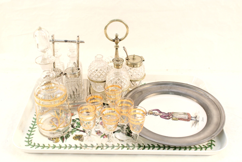A Victorian glass and gilt decanter set,