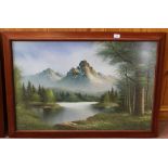 A pair of mountain and landscape oleographs,