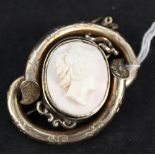 A large yellow metal mounted carved cameo brooch (as found)