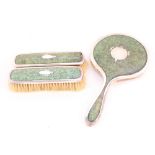 A silver and shagreen brush and mirror set