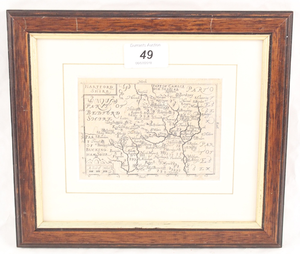 A map of Hertfordshire printed by John Bill, from The Abridgment of Camdens Britannia c1626,