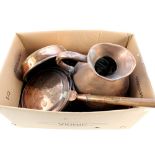 Items of 19th Century metalware to include harvest jug, frying pan,