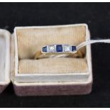 An 18ct gold sapphire and diamond five stone ring,