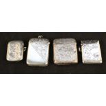 Four various engraved silver vestas (one as found)