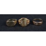 Three gents rings including 18ct gold set with white stone,