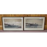 A pair of watercolours SS/Oddvar 2 1936 unloading timber from Petschora 1936 plus SS Mall unloading