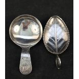 A Georgian silver caddy spoon with engraved and initialled handle, maker I.B.