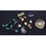 A mixed lot of costume jewellery including Chinese buttons, oriental decorated brooch,