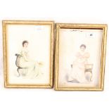 A pair of Regency watercolours of seated ladies,