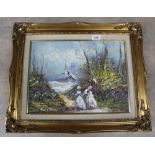 Marie Charlot oil on canvas of a woodland scene with figures,