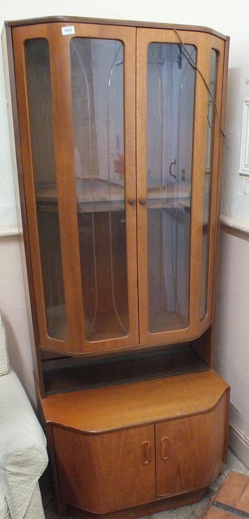 A G Plan style display cabinet on cupboard base