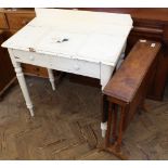 A white painted two drawer side table and an Edwardian satinwood Sutherland table