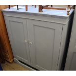 A grey painted 19th Century linen press top on stand