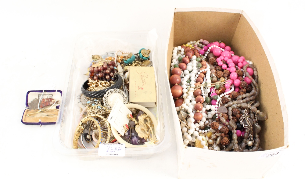 Various costume jewellery (two boxes) plus a 9ct gold bar brooch