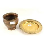 A brass Alms dish plus an Indian vase
