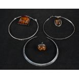 Three silver choker necklaces,