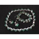 A mid century Mexican, Taxco 925 sterling silver and malachite jewellery set,