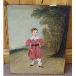 An early 19th Century oil on canvas of a young boy with crop,