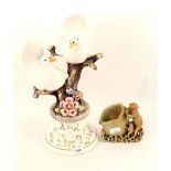 A Chinese soapstone monkey vase plus a twin dove ornament