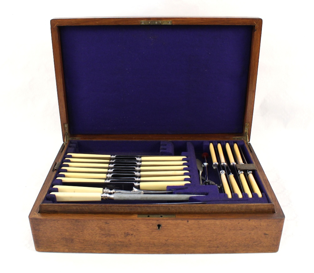 A mahogany canteen of Sheffield silver plated cutlery plus an oak canteen - Image 2 of 2
