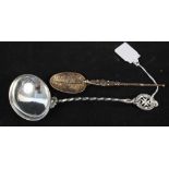 An antique Maltese silver ladle and a hallmarked silver gilt anointing spoon