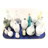 A quantity of Chinese porcelain wine jars plus two decanters