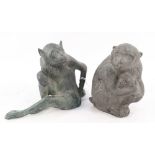 A bronze two piece monkey family group,