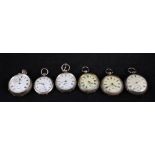 Six various silver cased pocket watches