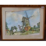 Jack Goddard watercolour of Norfolk windmill,