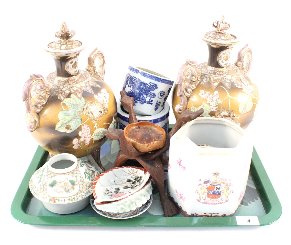 Various Chinese and Japanese pottery and porcelain plus resin carvings