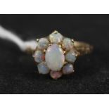 A 9ct gold opal cluster ring,