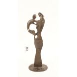 Manner of Henry Moore, a small abstract mother and child subject bronze,