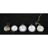 Five various silver cased pocket watches,