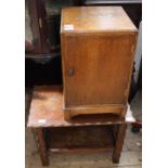 An oak occasional table and an oak 1920's bedside cabinet