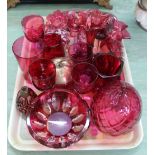 Various items of cranberry and red glass