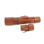 A brass Negretti & Zambra four draw telescope in leather case plus low level spare lens in case