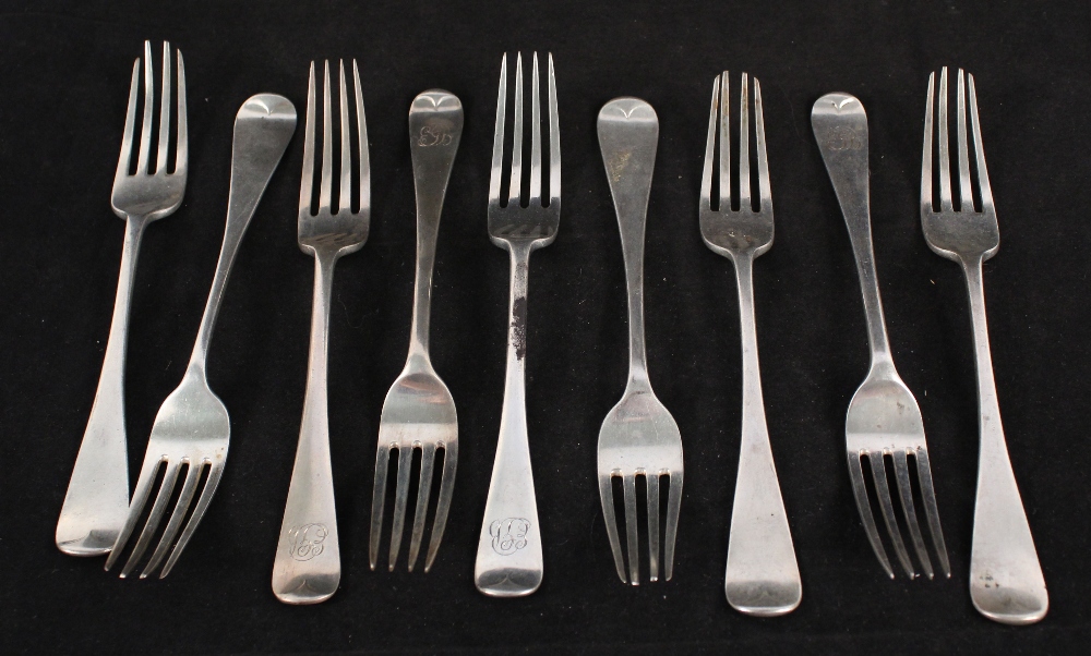 Nine various silver forks