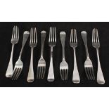 Nine various silver forks